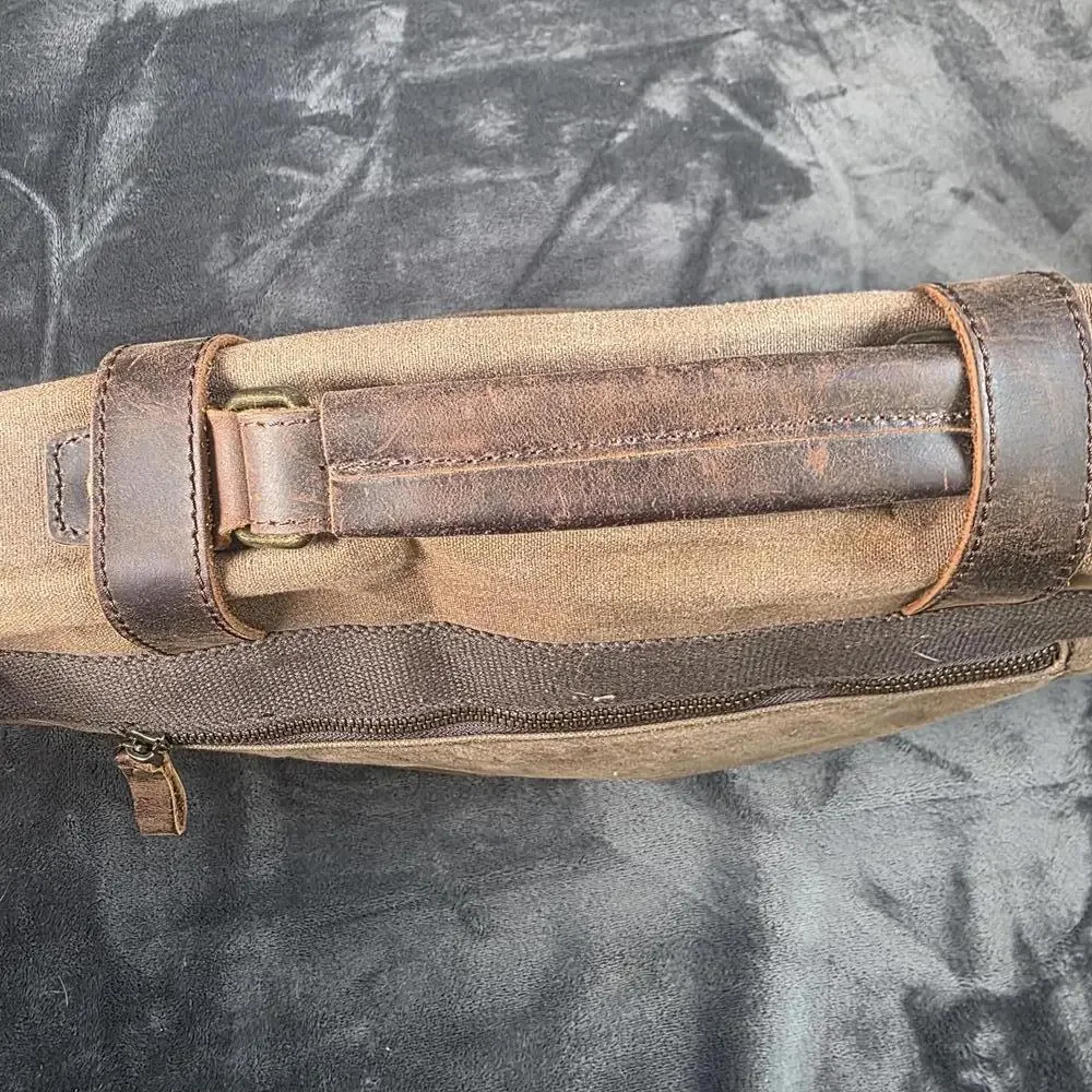 NEWHEY Messenger Bag Leather Canvas Laptop Retro Professional Shoulder Strap